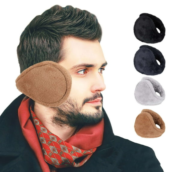 Deago Winter Earmuffs for Men Women Behind the Head Adjustable Ear Muffs Plush Fleece Ear Warmers (Black)