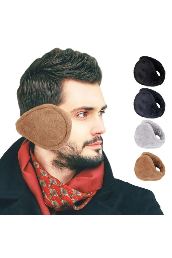 Winter Earmuffs for Men Women Behind the Head Adjustable Ear Muffs Plush Fleece Ear Warmers (Black)