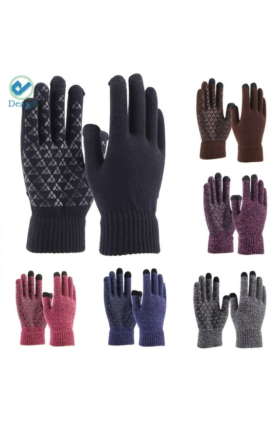 Winter Knit Gloves Touchscreen Warm Thermal Soft Lining Elastic Cuff Texting Anti-Slip for Women Men (Gray)