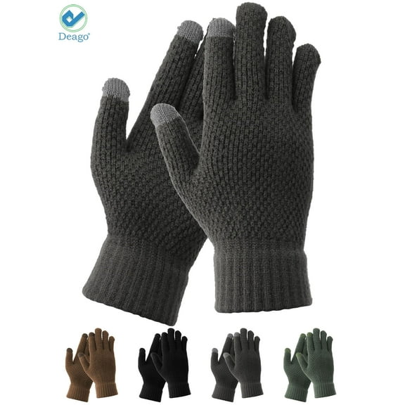 Deago Winter Knit Gloves for Men Touch Screen Texting Warm Gloves with Thermal Soft Lining Elastic Cuff (Gray)