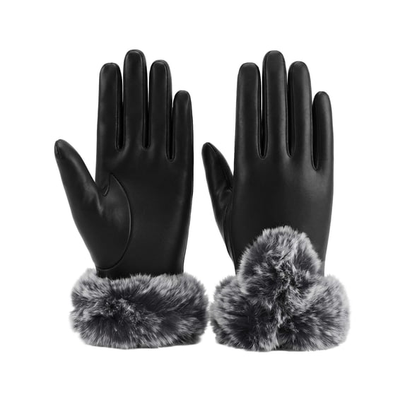Deago Winter PU Leather Gloves for Women, Wool Fleece Lined Warm Gloves, Touchscreen Texting Thick Thermal Snow Driving Gloves (Black)
