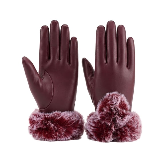 Deago Winter PU Leather Gloves for Women, Wool Fleece Lined Warm Gloves, Touchscreen Texting Thick Thermal Snow Driving Gloves (Red)