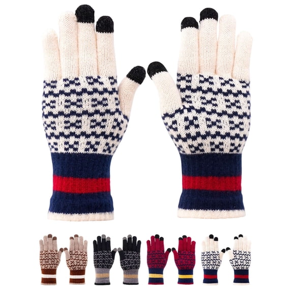 Deago Winter Touchscreen Gloves for Men Women Warm Fleece Lined Knit Elastic Cuff Texting Gloves for Cold Weather (White)