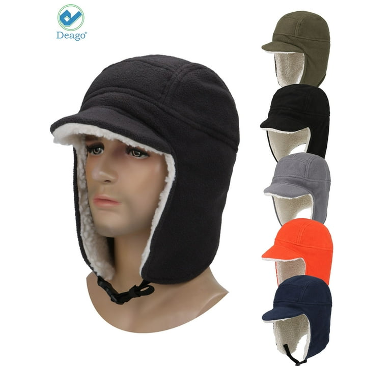 Deago Winter Trapper Hunting Hat with Visor Windproof Fleece Warm Russian Earflap Caps for Men and Women Orange Adult Unisex Size One Size