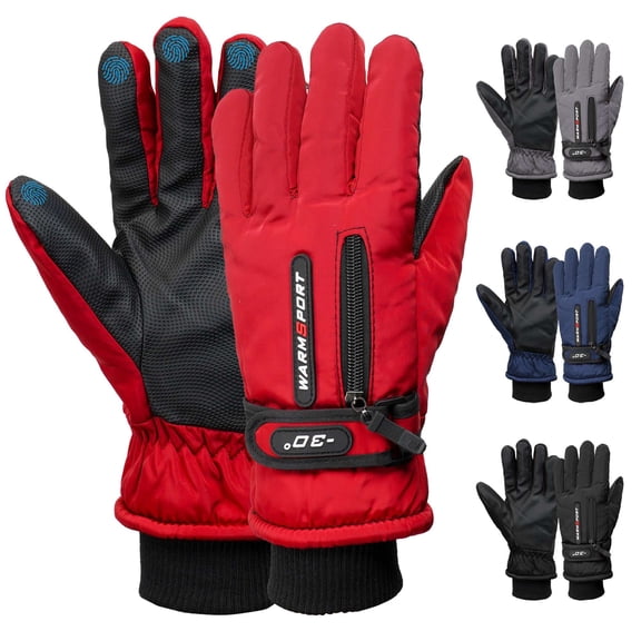 Deago Winter Warm Gloves Waterproof Touchscreen Ski Snow Gloves for Men Women with Portable Pocket (Red)