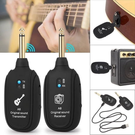 Deago Wireless Guitar System Built-in Rechargeable 4 Channels Wireless Guitar Transmitter Receiver for Electric Guitar Bass Violin