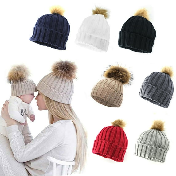 Deago Women Adult Child Winter Warmer Knit Wool Beanie Hat Ski Pom Pom Cap