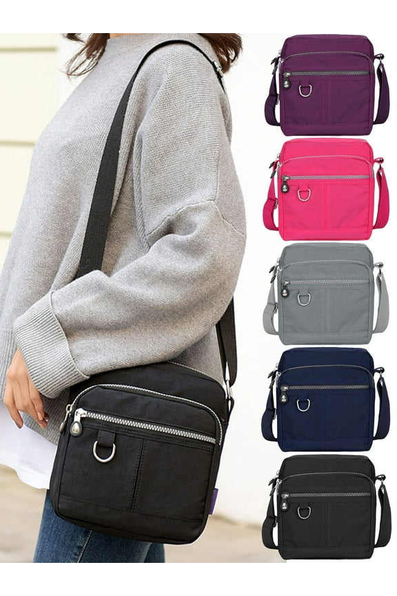 Women Casual Nylon Purse Handbag Crossbody Bag Waterproof Shoulder Bag (Rose Red)