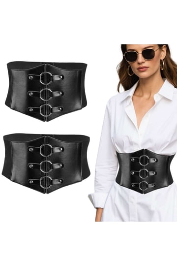 Wide Corset Waist Belt Metal O-Ring Faux Leather Elastic Shapewear Corset Belt for Women Black Elastic Wide Waist Belt Tied  main image 4