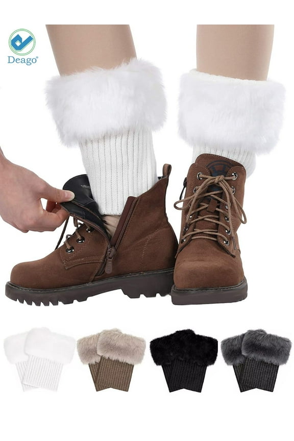 Women Faux Fur Boot Cuff Short Furry Leg Warmers Girls Winter Socks Knitted Boot Socks (Gray)