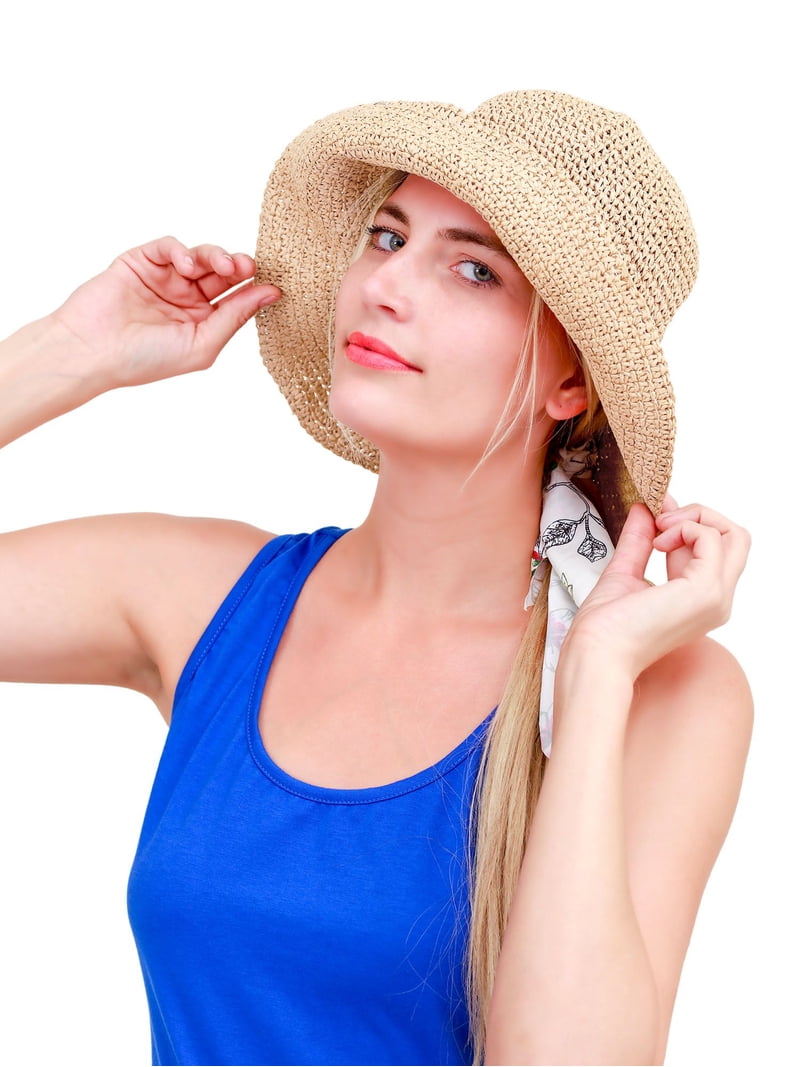 Deago Women Foldable Wide Brim Floppy Straw Hat Sun  display picture 1