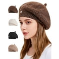 thumbnail image 1 of Deago Women French Beret Hat Knit Warm Beanie Cap Classic Solid Color Autumn Winter Hats (Coffee), 1 of 8