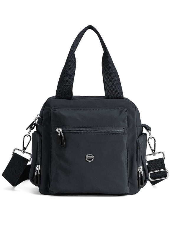 Women Nylon Tote Purse Waterproof Multi-function Crossbody Shoulder Handbags Light Travel Messenger Bag (Black)