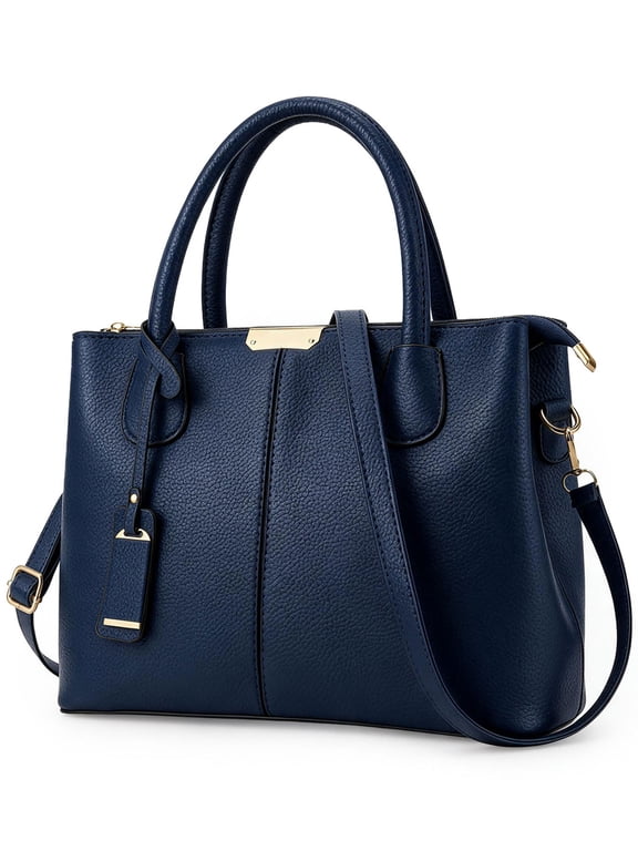 Women PU Leather Shoulder Bag Fashion Top Handle Handbag Crossbody Purse Waterproof Large Tote Satchel Purse for Work Travel "Navy"