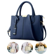 Deago Women PU Leather Shoulder Bag Fashion Top Handle Handbag Crossbody Purse Waterproof Large Tote Satchel Purse for Work Travel Navy