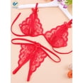 thumbnail image 1 of Deago Women Sexy Lingerie Nightwear Two Piece Babydoll Bra Panty G-String Underwear Set (Red, L), 1 of 6