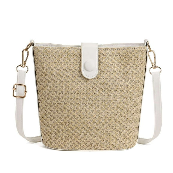 Deago Women Straw Crossbody Bag Beach Handmade Rattan Shoulder Bags Hand Woven Leather Straps Straw Clutch Purse Vacation (White)
