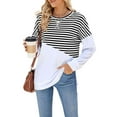 thumbnail image 1 of Deago Women Striped Color Block Long Sleeve Crew Neck Sweatshirt Casual Loose Fit Pullover Shirts Side Split Tunic Tops, 1 of 8