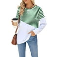 thumbnail image 1 of Deago Women Striped Color Block Long Sleeve Crew Neck Sweatshirt Casual Loose Fit Pullover Shirts Side Split Tunic Tops, 1 of 8