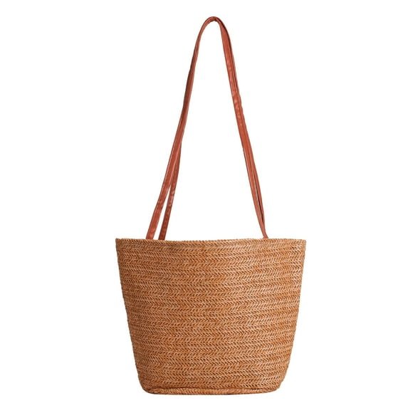 Deago Women Summer Straw Beach Bucket Tote Bag Weave Handbag Shoulder Bag Purse (Brown)