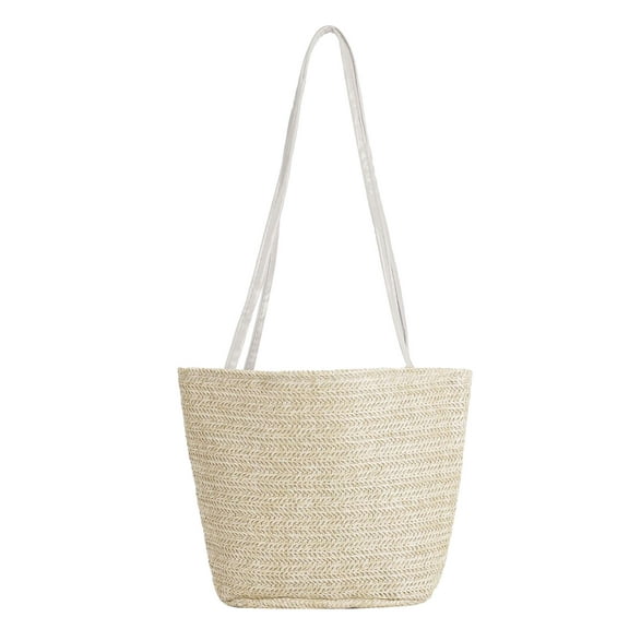 Deago Women Summer Straw Beach Bucket Tote Bag Weave Handbag Shoulder Bag Purse (White)