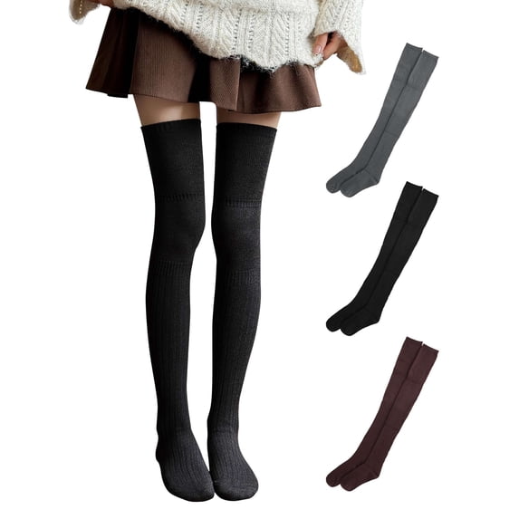 Deago Women Thigh High Socks Extra Long Over the Knee Socks Knit Warm Boot Stockings Leg Warmers (Black)