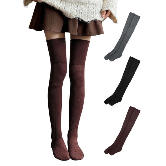Deago Women Thigh High Socks Extra Long Over the Knee Socks Knit Warm Boot Stockings Leg Warmers (Khaki)