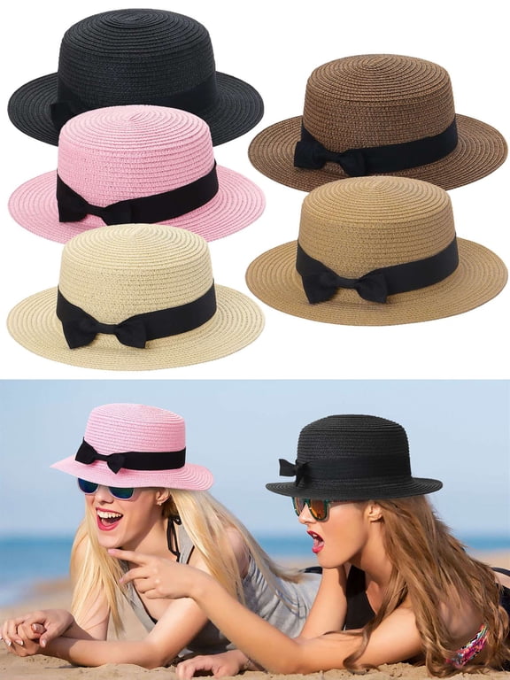 Women Wide Brim Straw Boater Panama Hat Fedora Summer Beach Sun Hat UPF50+ (Khaki)