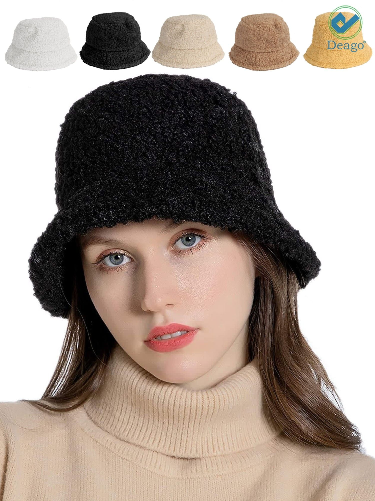 Deago Women's Faux Wool Winter Bucket Hat, Vintage Cloche, Outdoor
