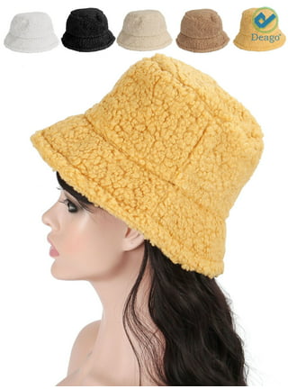 Yellow Vintages Lightning Bolts Womens Winter Faux Fur Bucket Hat