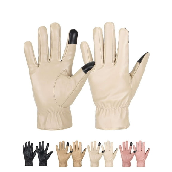 Deago Women Winter Gloves with Touchscreen Fingers PU Leather Fleece Lined Driving Gloves Warm Thermal Waterproof Windproof Gloves - White