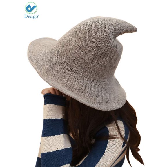 Deago Women Witch Hat Cotton Wool Fashion Witch Sun Hats For Halloween Christmas Streetwear Party Accessories (Khaki)
