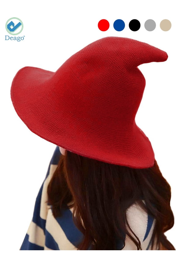 Women Witch Hat Cotton Wool Fashion Witch Sun Hats For Halloween Christmas Streetwear Party Accessories (Red)