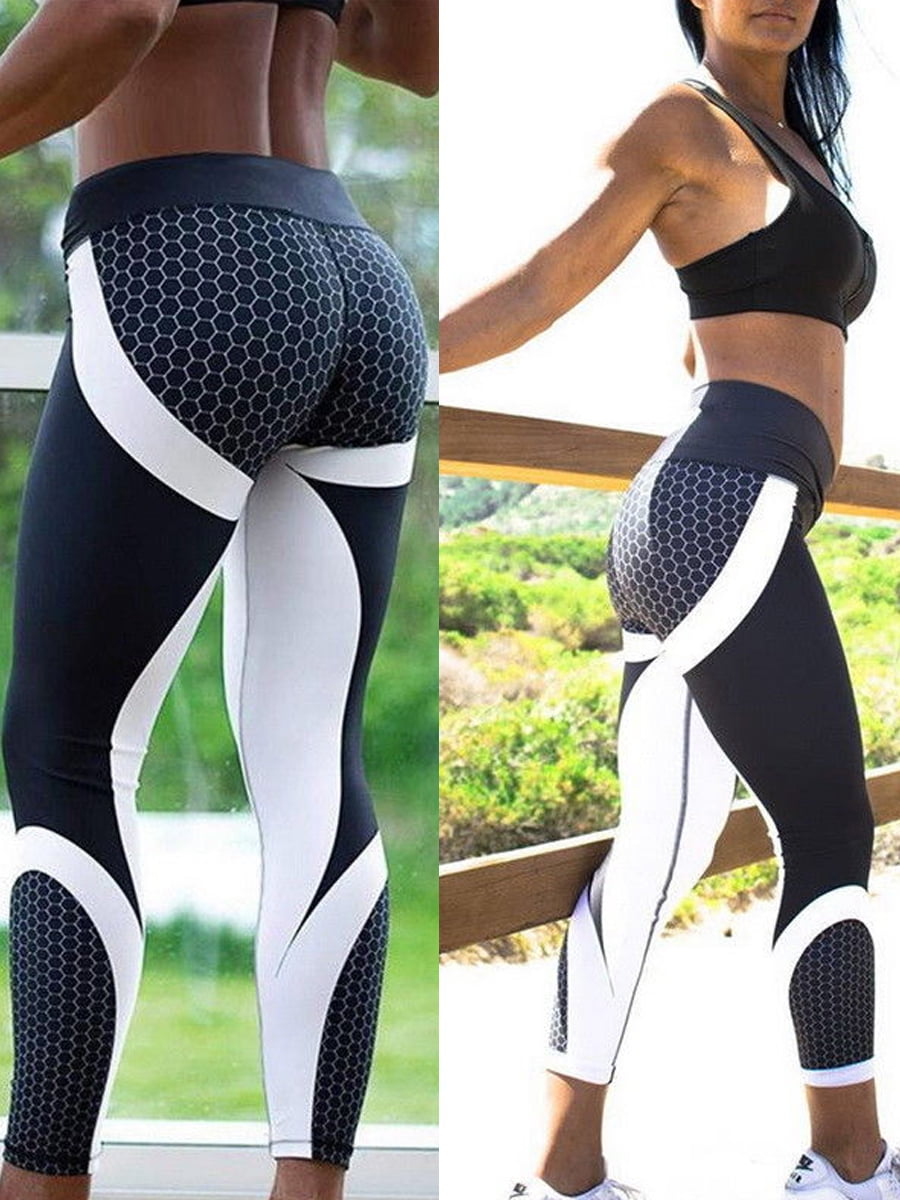 Deago Women's 3D Print Athletic Yoga Pants Skinny Workout Gym Leggings ...