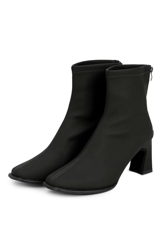 Women's Ankle Boots Square Toe Back Zipper Chunky Block Heel Mid Calf High Heeled Short Booties