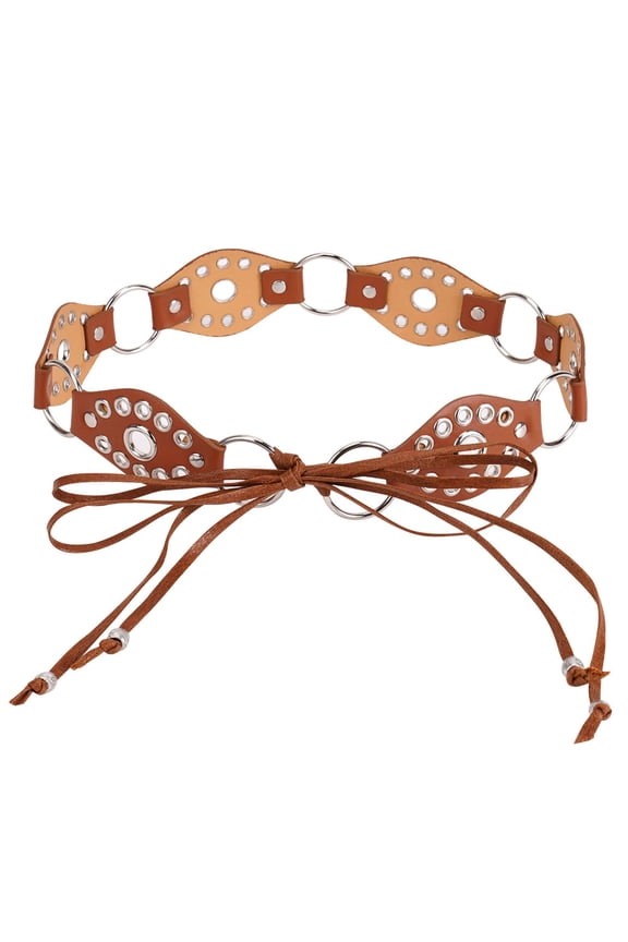 Women's Bohemian Style Rope Braid Waist Belt Western Vintage Leather Belts for Dress Jeans (Brown)