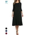 thumbnail image 1 of Deago Women's Casual Dresses 3/4 Sleeve Round Neck A-line and Flare Midi Long Dress For Spring Summer Fall (Black, XL), 1 of 8