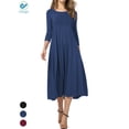 thumbnail image 1 of Deago Women's Casual Dresses 3/4 Sleeve Round Neck A-line and Flare Midi Long Dress For Spring Summer Fall (Navy, L), 1 of 8