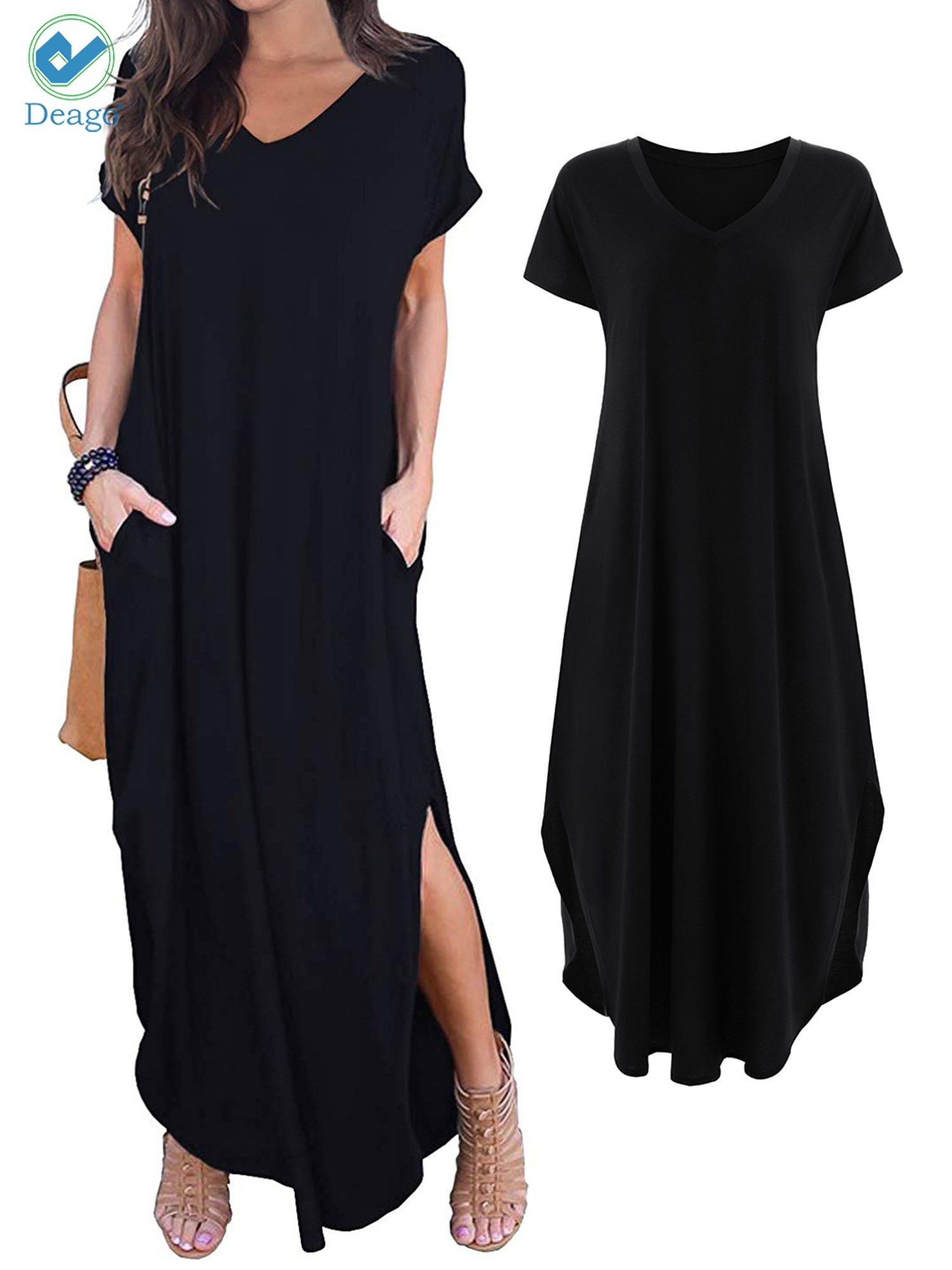 Nemidor Women's Casual Plus Size Maxi Dress – Loose Long Dress With Pockets & Side Slit - View #13