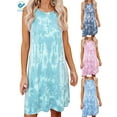 thumbnail image 1 of Deago Women’s Casual Tie Dye Short Dress Crew Neck Sleeveless Loose T Shirt Summer Tank Beach Sundress (Green, M), 1 of 9