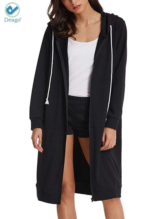 Women's Casual Zip up Hoodies Long Tunic Sweatshirts Jackets Fashion Plus Size Hoodie with Pockets (Black, 3XL)