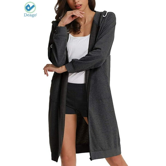 Deago Women's Casual Zip up Hoodies Long Tunic Sweatshirts Jackets Fashion Plus Size Hoodie with Pockets (Gray, 3XL)