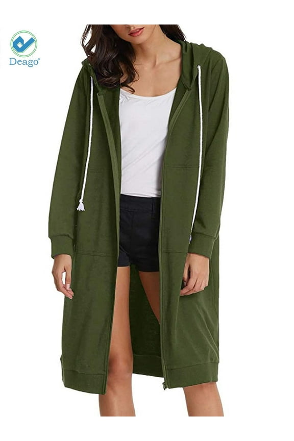 Women's Casual Zip up Hoodies Long Tunic Sweatshirts Jackets Fashion Plus Size Hoodie with Pockets (Green, 2XL)