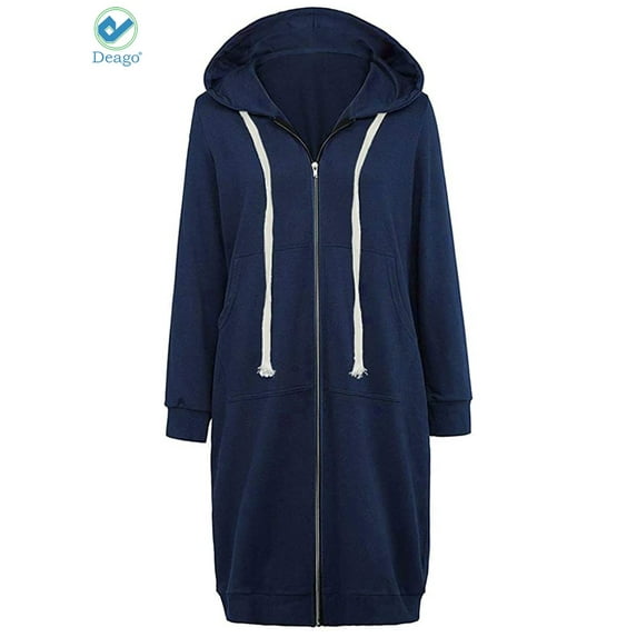 Deago Women's Casual Zip up Hoodies Long Tunic Sweatshirts Jackets Fashion Plus Size Hoodie with Pockets (Navy, XL)