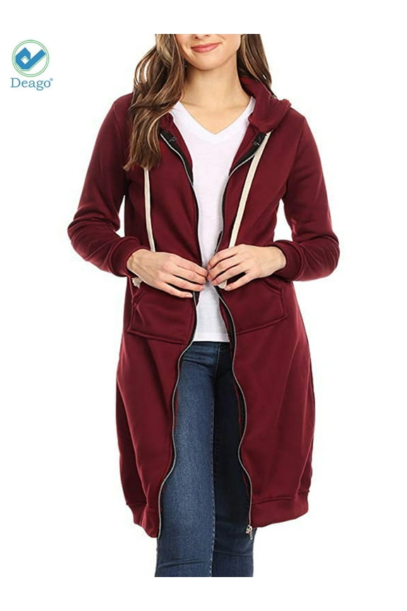 Women's Casual Zip up Hoodies Long Tunic Sweatshirts Jackets Fashion Plus Size Hoodie with Pockets (Wine Red, 4XL)