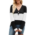 thumbnail image 1 of Deago Women's Color Block Long Sleeve Fall Sweaters Casual Fashion Ribbed Knit V Neck Button Pullover Shirts Tops (Black, S), 1 of 8