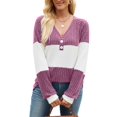thumbnail image 1 of Deago Women's Color Block Long Sleeve Fall Sweaters Casual Fashion Ribbed Knit V Neck Button Pullover Shirts Tops (Purple, M), 1 of 8