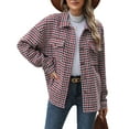 thumbnail image 1 of Deago Women's Fashion Cropped Shacket Jacket Casual Plaid Button Down Corduroy Jackets Long Sleeve Fall Coat Tops (Red, M), 1 of 9