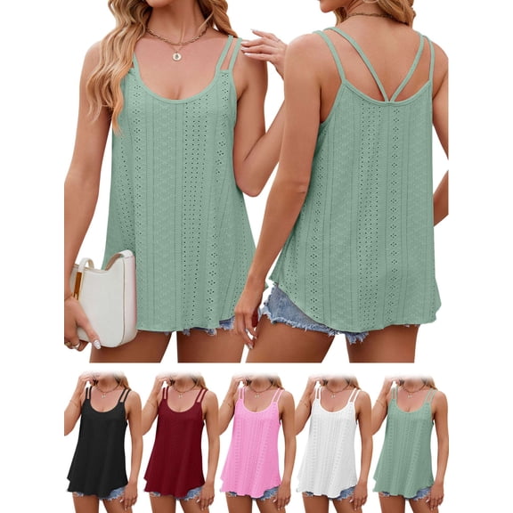 Deago Women's Flowy Tank Tops Loose Casual Summer Tops Sexy Spaghetti Strap Scoop Neck Sleeveless Tunic Camisoles (Green, S)