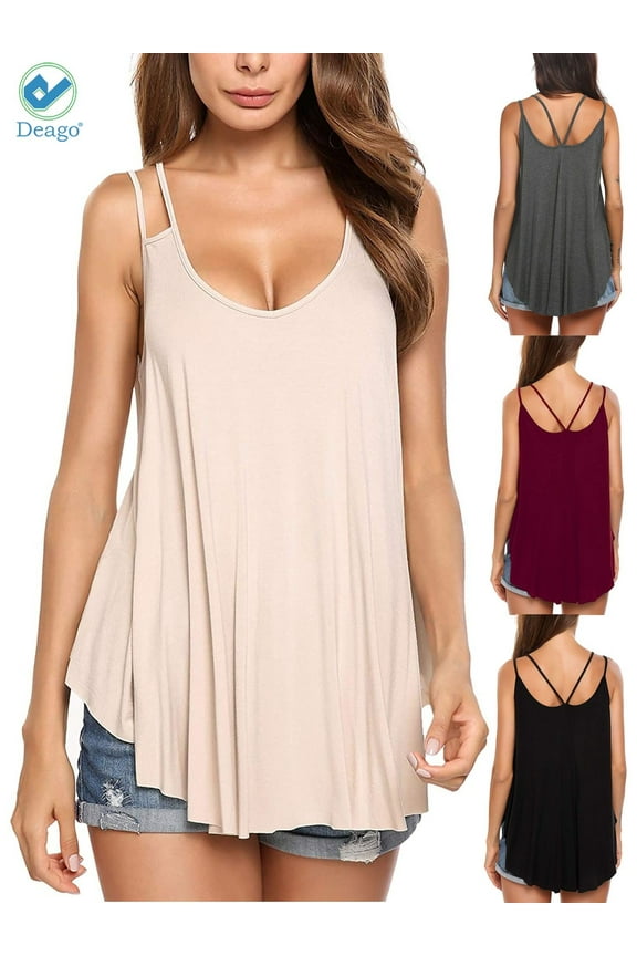 Women's Flowy V Neck Sexy Summer Tank Tops Loose Casual Sleeveless Cami Shirt Plus Size (Beige, 2XL)